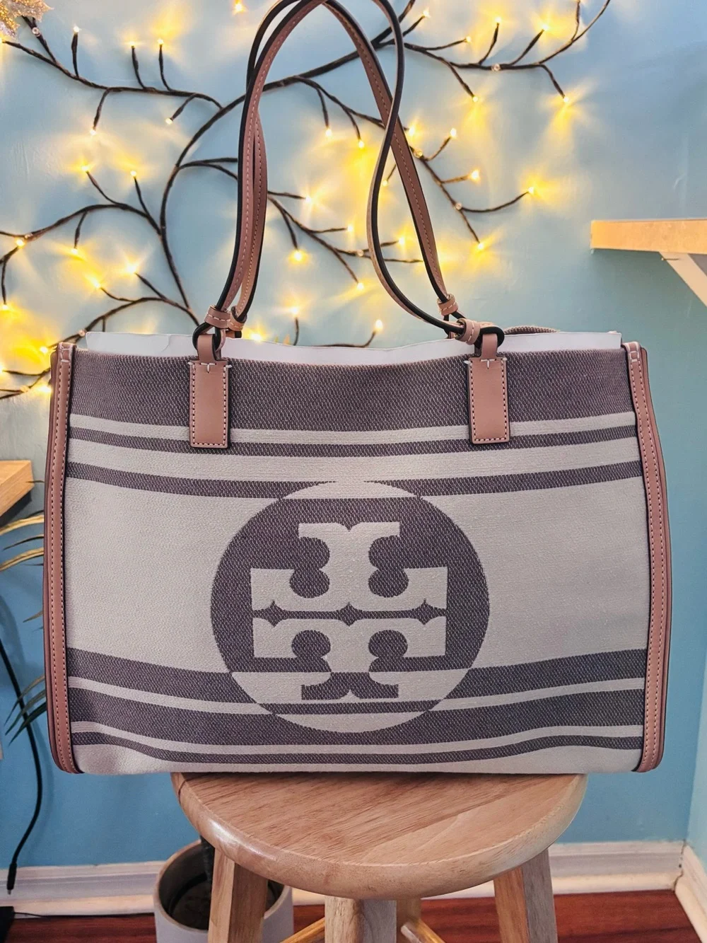 Tory Burch Ella Jacquard Stripe Large Tote Bag